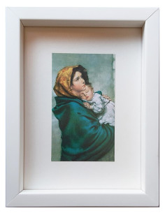 CUADRO VIRGEN POBRES CAJON BLANCO PASPARTU 21X16CM