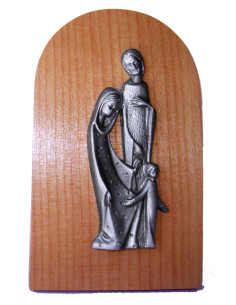 CUADRO SAGRADA FAMILIA SOBREMESA MADERA METAL PLATEADO 11CM