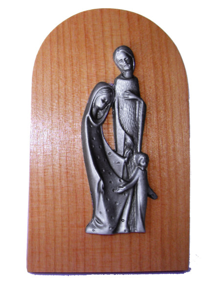 CUADRO SAGRADA FAMILIA SOBREMESA MADERA METAL PLATEADO 11CM