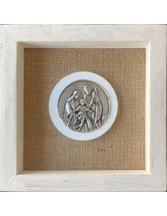 CUADRO SAGRADA FAMILIA MADERA METAL RUSTICO 18X18CM