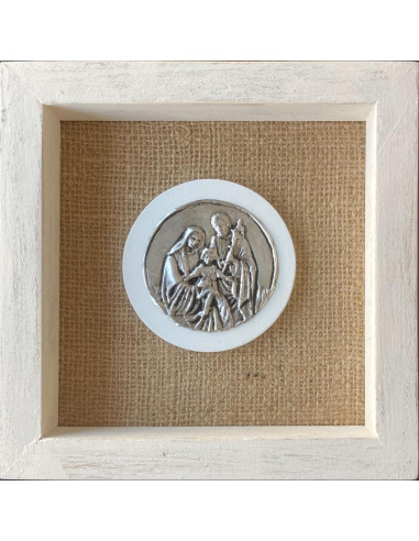 CUADRO SAGRADA FAMILIA MADERA METAL RUSTICO 18X18CM