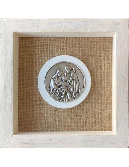 CUADRO SAGRADA FAMILIA MADERA METAL RUSTICO 18X18CM