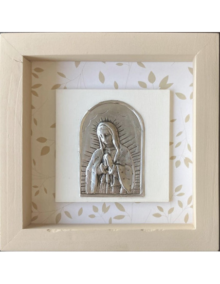 CUADRO VIRGEN GUADALUPE MADERA METAL BEIGE DISEÑO 18X18CM