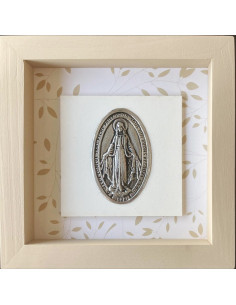 CUADRO VIRGEN RAYOS MADERA METAL BEIGE DISEÑO 18X18CM