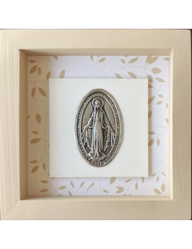 CUADRO VIRGEN RAYOS MADERA METAL BEIGE DISEÑO 18X18CM