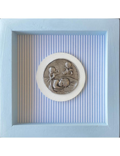 CUADRO ANGEL MADERA METAL CELESTE LINEAS 18X18CM