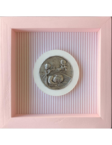 CUADRO ANGEL MADERA METAL ROSADO LINEAS 18X18CM