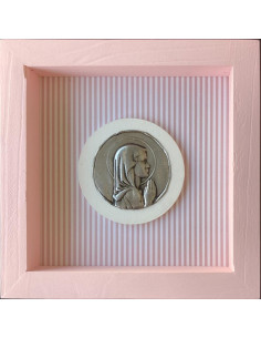 CUADRO VIRGEN NIÑA MADERA METAL ROSADO LINEAS 18X18CM