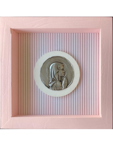 CUADRO VIRGEN NIÑA MADERA METAL ROSADO LINEAS 18X18CM