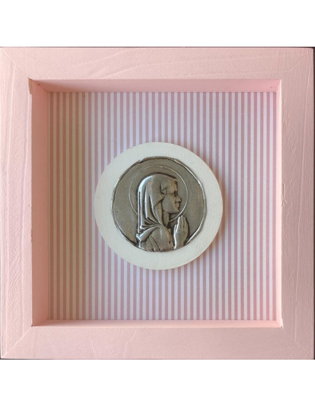 CUADRO VIRGEN NIÑA MADERA METAL ROSADO LINEAS 18X18CM