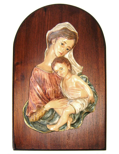 CUADRO VIRGEN NIÑO ROSADO OJIVA 35CM /L100