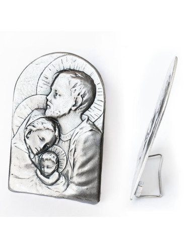 CUADRO SAGRADA FAMILIA PLATA.QUEM OJIVA 11CM