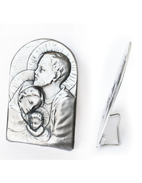 CUADRO SAGRADA FAMILIA PLATA.QUEM OJIVA 11CM