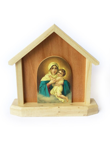 CUADRO MATER MINI SANTUARIO MADERA PINO Y RAULI 14X14CM