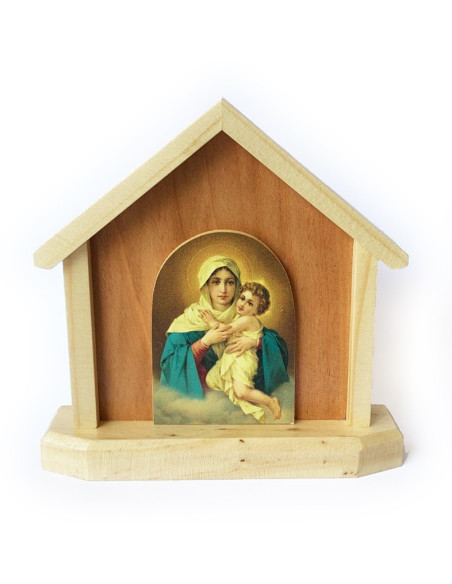 CUADRO MATER MINI SANTUARIO MADERA PINO Y RAULI 14X14CM