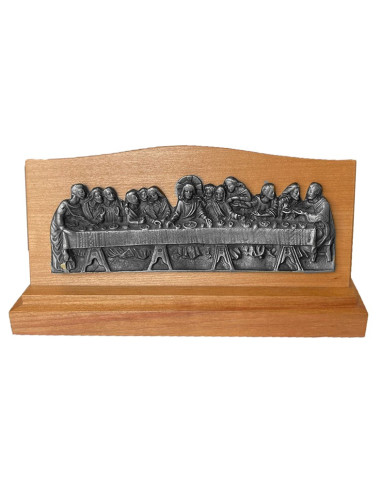 CUADRO ULTIMA CENA SOBREMESA MADERA METAL PLATEADO 10X17CM
