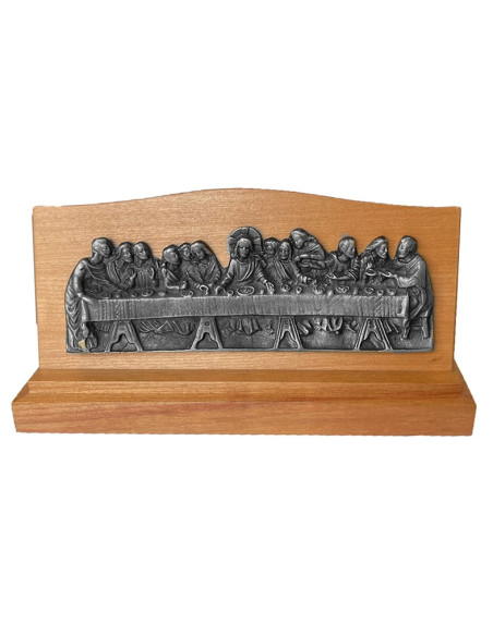 CUADRO ULTIMA CENA SOBREMESA MADERA METAL PLATEADO 10X17CM