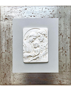 CUADRO SAGRADA FAMILIA PLACA SIÑA MADERA PLATEADA ENVEJ 40X45CM
