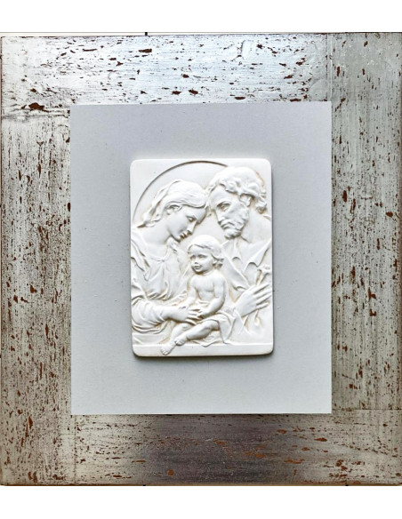 CUADRO SAGRADA FAMILIA PLACA SIÑA MADERA PLATEADA ENVEJ 40X45CM