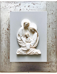 CUADRO SAGRADA FAMILIA SILUETA SIÑA MADERA PLATEADA ENVEJ 40X49CM