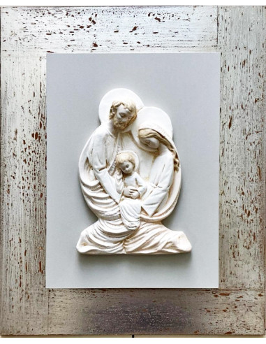 CUADRO SAGRADA FAMILIA SILUETA SIÑA MADERA PLATEADA ENVEJ 40X49CM