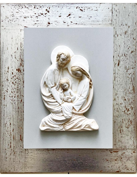 CUADRO SAGRADA FAMILIA SILUETA SIÑA MADERA PLATEADA ENVEJ 40X49CM