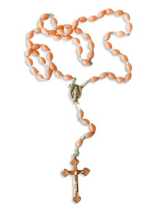 ROSARIO VIRGEN RAYOS PLASTICO METAL ROSADO 45CM /RL717