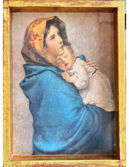 CUADRO VIRGEN POBRES CAJON ENVEJECIDO 45x33CM