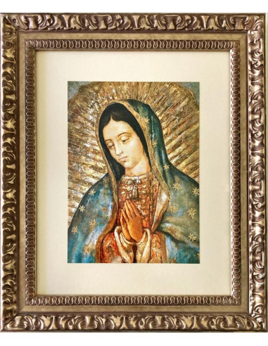 CUADRO VIRGEN GUADALUPE PLATEADO LABRADO PASPARTU 40X34CM