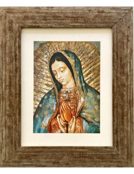 CUADRO VIRGEN GUADALUPE PLATEADO ENVEJ. PASPARTU BLANCO 40X34 CM