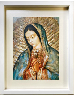 CUADRO VIRGEN GUADAULPE CAJON BLANCO PASPARTU 33X26CM