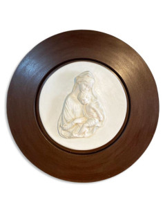 CUADRO VIRGEN NIÑO REDONDO MADERA SIÑA 53CM