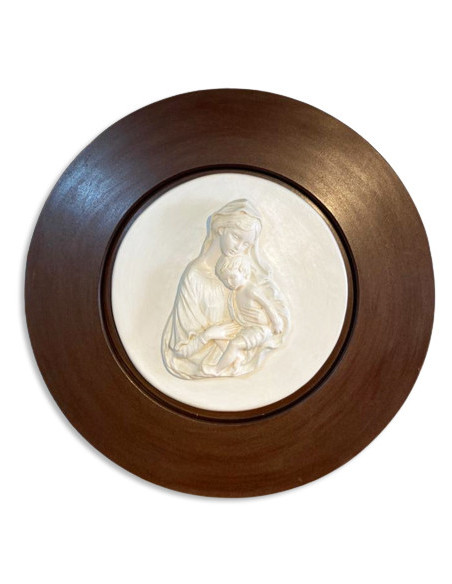 CUADRO VIRGEN NIÑO REDONDO MADERA SIÑA 53CM