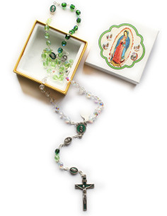 ROSARIO VIRGEN GUADALUPE CRISTAL ROCA VERDE 3 COLORES CAJA /RE1687-SC