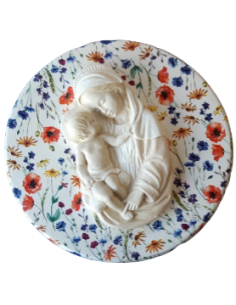 CUADRO VIRGEN NIÑO DECOUPAGE DISCO SIÑA 30CM 2