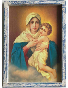 CUADRO MATER ENVEJECIDO AZUL 26X21CM (APROX)