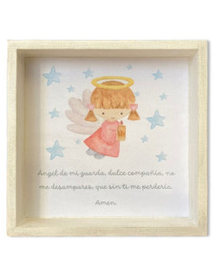 CUADRO ANGEL ESTRELLAS ROSADO 20X20CM
