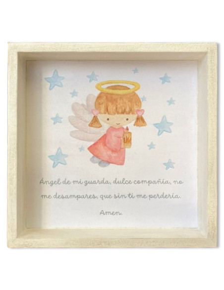 CUADRO ANGEL ESTRELLAS ROSADO 20X20CM