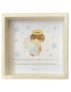 CUADRO ANGEL ESTRELLAS CELESTE 20X20CM