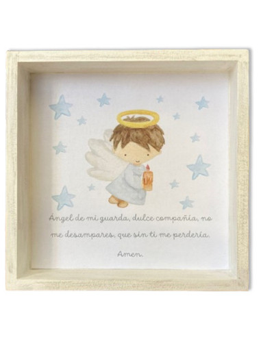 CUADRO ANGEL ESTRELLAS CELESTE 20X20CM