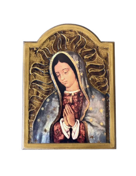 CUADRO VIRGEN GUADALPUE MADERA OJIVA 35X24CM