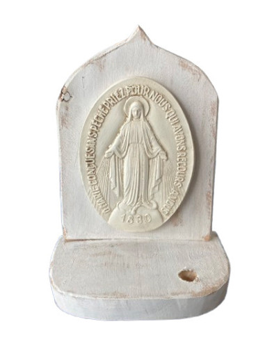 CUADRO RETABLO VIRGEN RAYOS BLANCO MADERA SIÑA 20CM