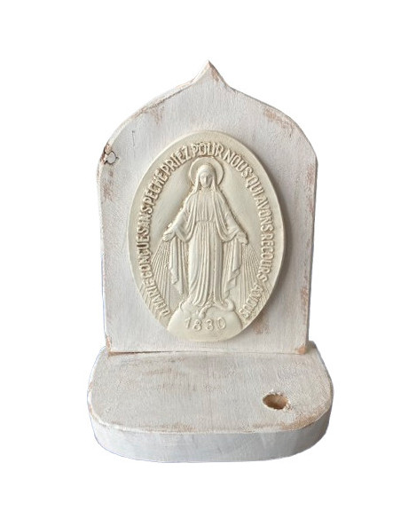 CUADRO RETABLO VIRGEN RAYOS BLANCO MADERA SIÑA 20CM