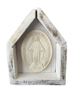 CUADRO CASITA VIRGEN RAYOS BLANCO MADERA SIÑA 23CM