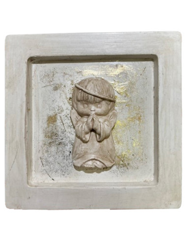 CUADRO ANGEL BLANCO CON DORADO SIÑA 14X14CM