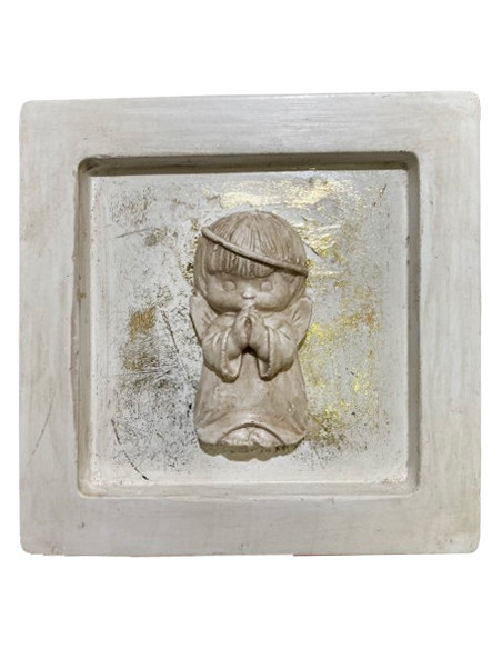 CUADRO ANGEL BLANCO CON DORADO SIÑA 14X14CM