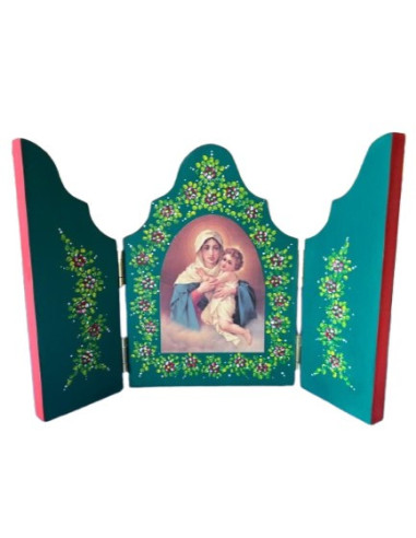 TRIPTICO MATER MADERA PINTADO A MANO VARIOS COLORES 17CM