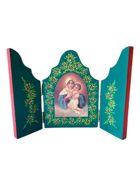 TRIPTICO MATER MADERA PINTADO A MANO VARIOS COLORES 17CM