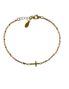 PULSERA CRUZ DORADO ROSADO ACERO INOX