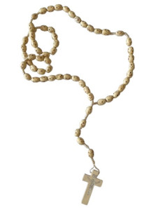 ROSARIO MADERA CORDON BEIGE CRUCES 44CM